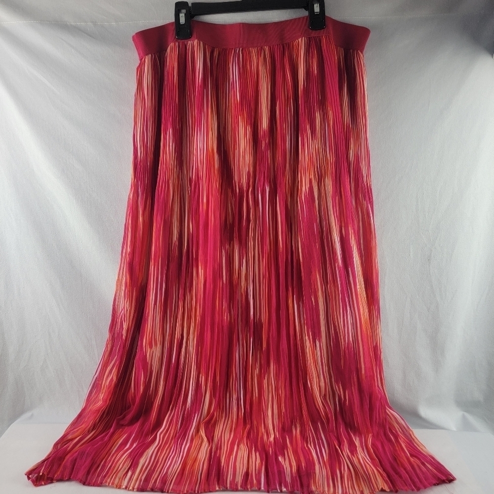 Ruby Road‎ pink and orange pleated ankle skirt with elastic waist size 16